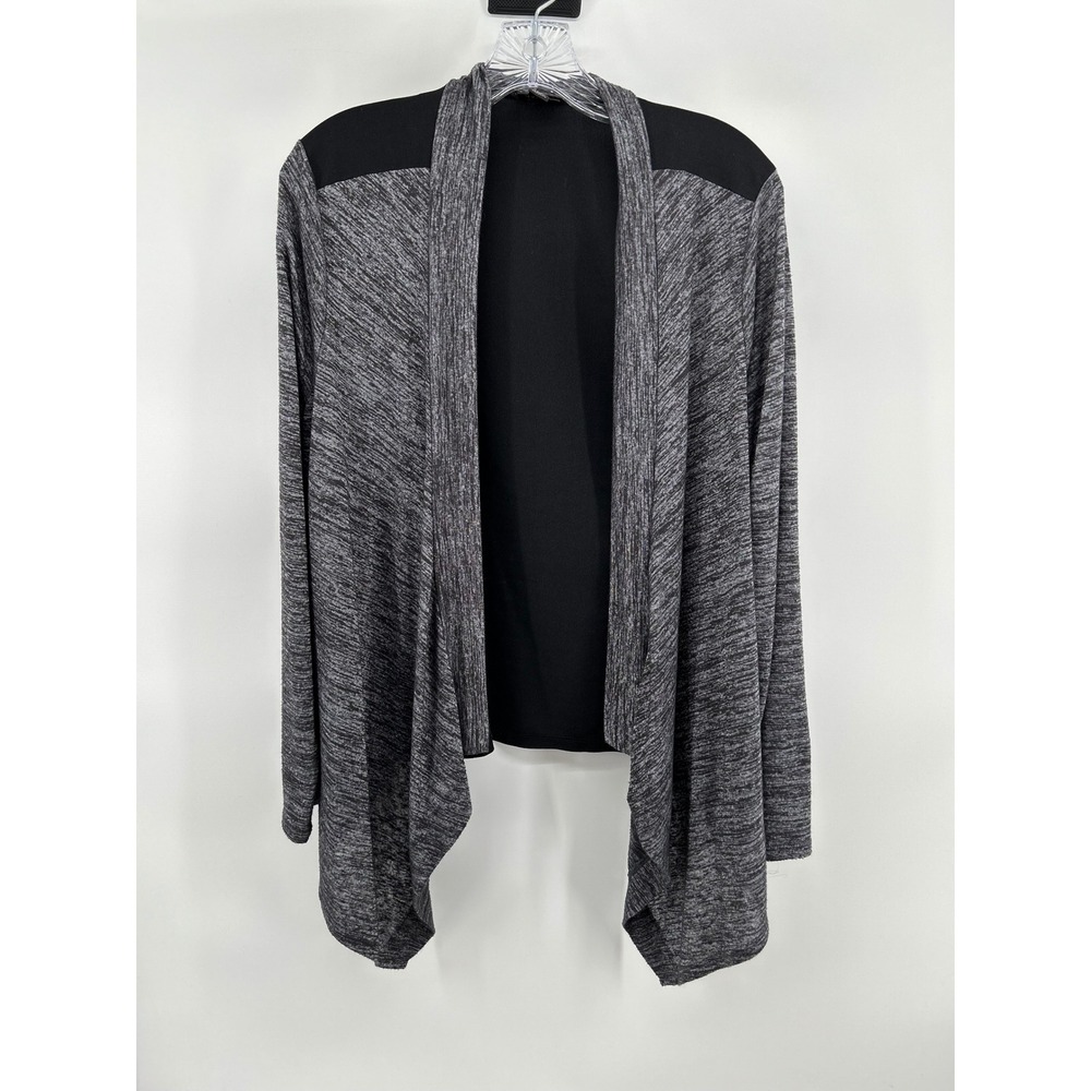 Worthington Woman Gray Black Space Dye Open Front Draped Cardigan Plus Size 0X